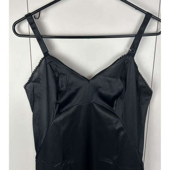 Komar Black Nylon Vintage USA Lace Detail Midi/Maxi Slip Dress Women’s Size 34 - Picture 2 of 7